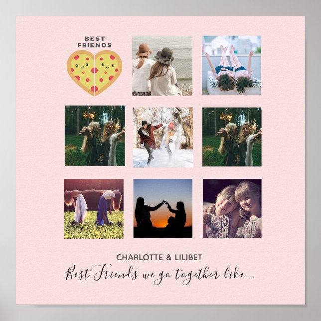 BFF Photo Collage Gifts Dusty Pink PIZZA Friends Poster (Front)
