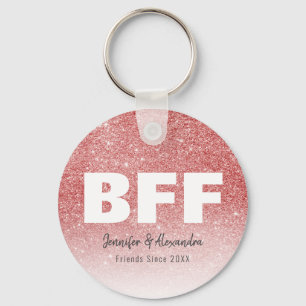 BFF Rose Gold Glitter Personalised Best Friends Key Ring