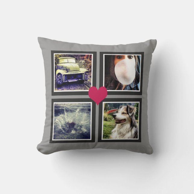 BFFs Cute Instagram Photo Collage with Heart Cushion (Front)
