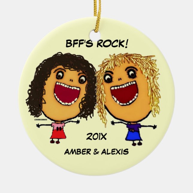 BFF's Rock Cartoon Ceramic Tree Decoration (Front)