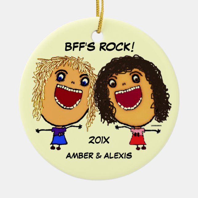 BFF's Rock Cartoon Ceramic Tree Decoration (Front)