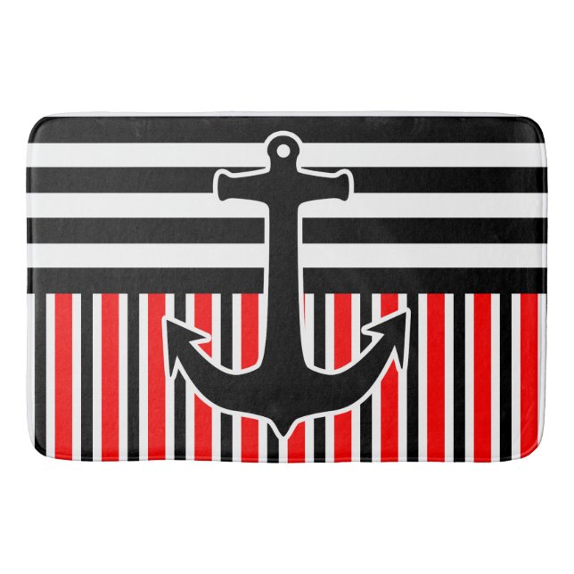 BG Stripes Pattern black red & ANCHOR black Bath Mat (Front)