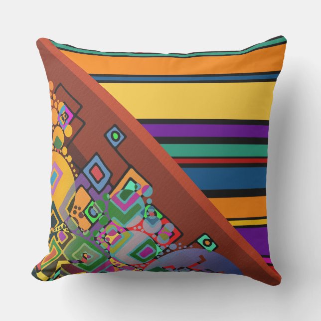 BG Stripes Pattern coloured IX + abstract art Outdoor Cushion (Front)