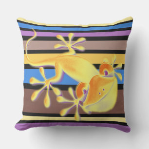 BG Stripes Pattern coloured VI + smiling gecko Outdoor Cushion