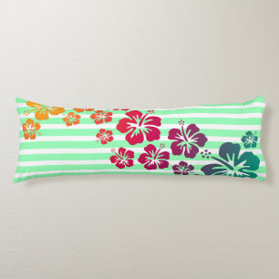 BG Stripes Pattern narrow white + hibiscus blooms Body Cushion