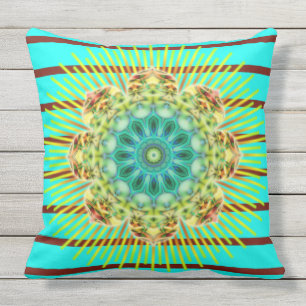 BG Stripes Pattern turquoise & mandala + your back Outdoor Cushion