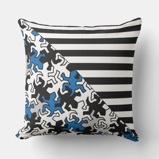 BG Stripes Pattern wide black + geckos mosaic Cushion (Front)