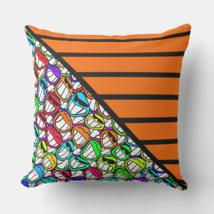 BG Stripes Pattern wide orange + cool smilies Outdoor Cushion