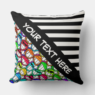 BG Stripes Pattern wride black + cool smilies Cushion