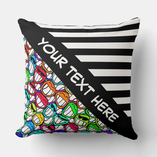 BG Stripes Pattern wride black + cool smilies Cushion (Front)