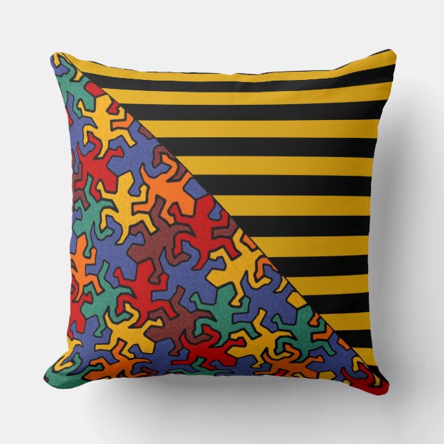 BG Stripes Pattern wride black + geckos mosaic Cushion (Front)