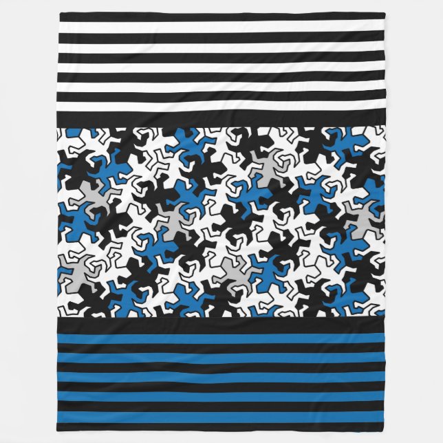 BG Stripes Pattern wride black + geckos mosaic Fleece Blanket (Front)