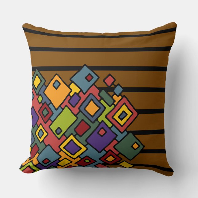 BG Stripes Pattern wride brown + abstract art Cushion (Front)