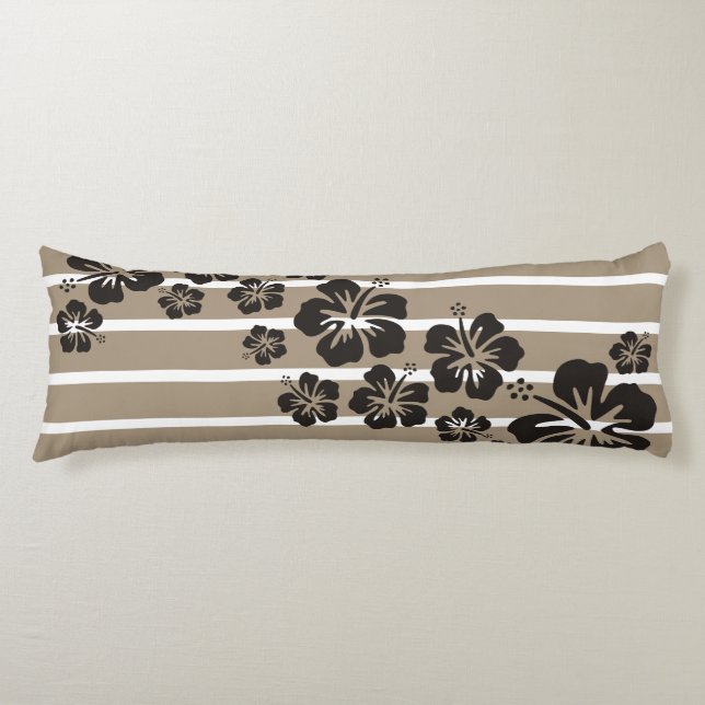 BG Stripes Pattern wride stone + hibiscus blooms Body Cushion (Front)