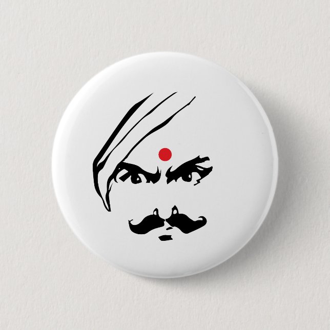 Bharathiyar Angry Face Tamil Poet Quote 6 Cm Round Badge (Front)