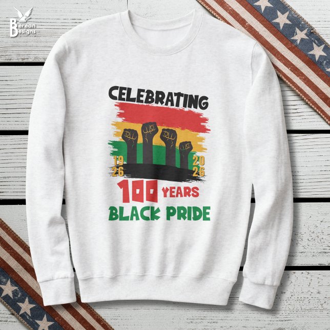 BHM Centenary Souvenir Black History Month  Sweatshirt (BHM100 Black History Month Sweatshirt celebrating 100 Years of Black Pride with power fists)