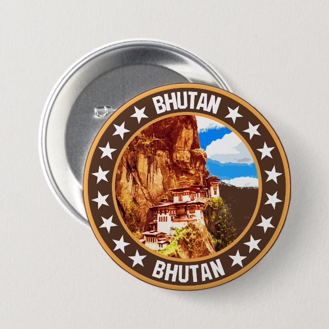 Bhutan                                             7.5 cm round badge (Front & Back)