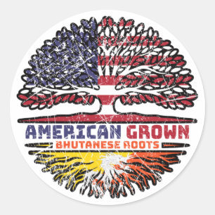 Bhutan Bhutanese American USA Tree Roots Flag Classic Round Sticker