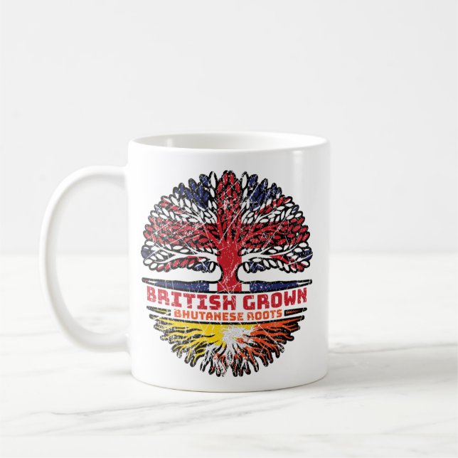 Bhutan Bhutanese British UK Tree Roots Flag Coffee Mug (Left)