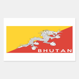 bhutan country flag text name rectangular sticker