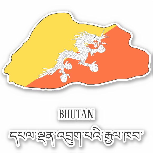 Bhutan Flag Charming Patriotic Map (Front)