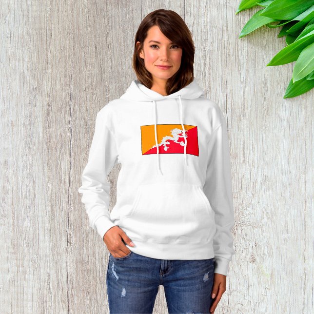 Bhutan Flag Design with White Dragon Hoodie (Creator Uploaded)