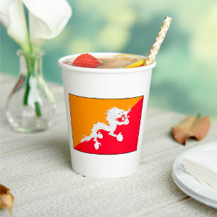 Bhutan Flag Design with White Dragon Paper Cups