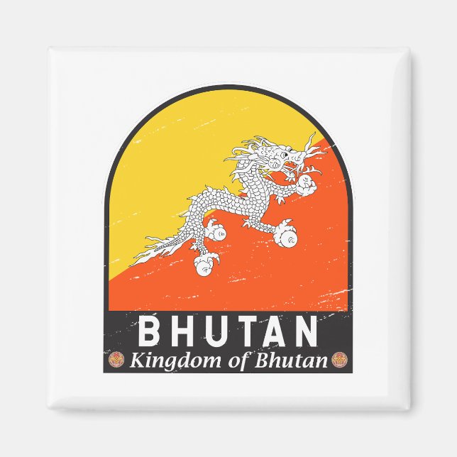 Bhutan Flag Emblem Distressed Vintage Magnet (Front)