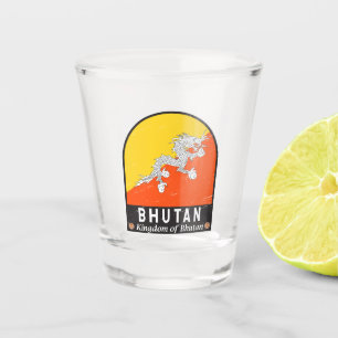 Bhutan Flag Emblem Distressed Vintage Shot Glass