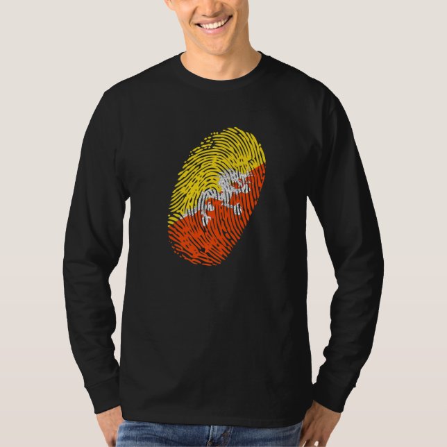 Bhutan Flag Fingerprint Premium T-Shirt (Front)
