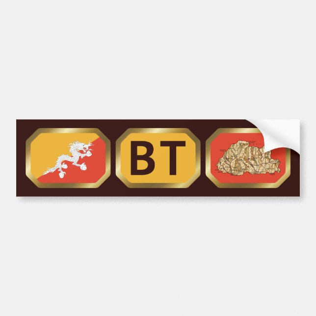 Bhutan Flag Map Code Bumper Sticker (Front)