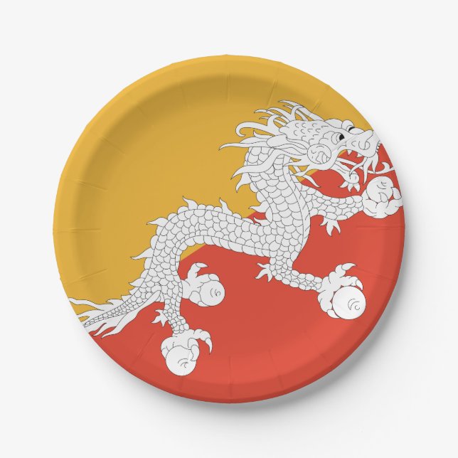 Bhutan Flag Paper Plate (Front)