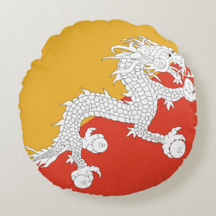 Bhutan Flag Round Cushion