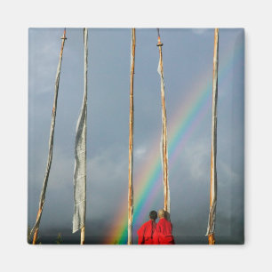 Bhutan, Gangtey village, Rainbow over two Magnet