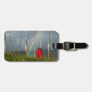 Bhutan, Gangtey village, Rainbow over two monks Luggage Tag