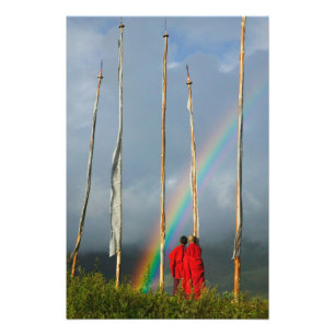 Bhutan, Gangtey village, Rainbow over two Photo Print