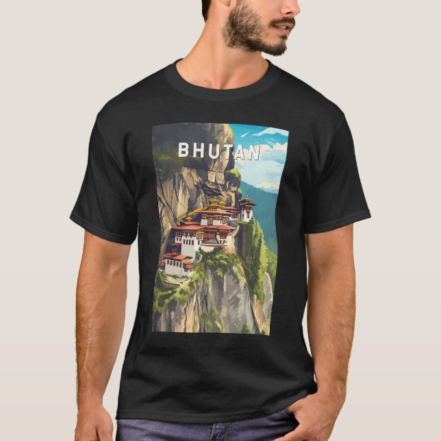 Bhutan Illustration Travel Art Vintage T-Shirt (Front)