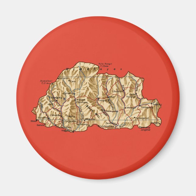 Bhutan Map Magnet (Front)