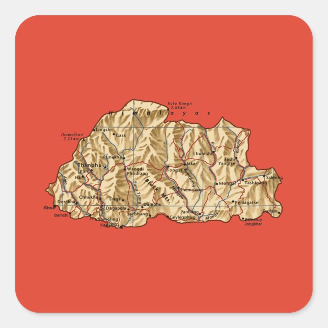 Bhutan Map Sticker (Front)
