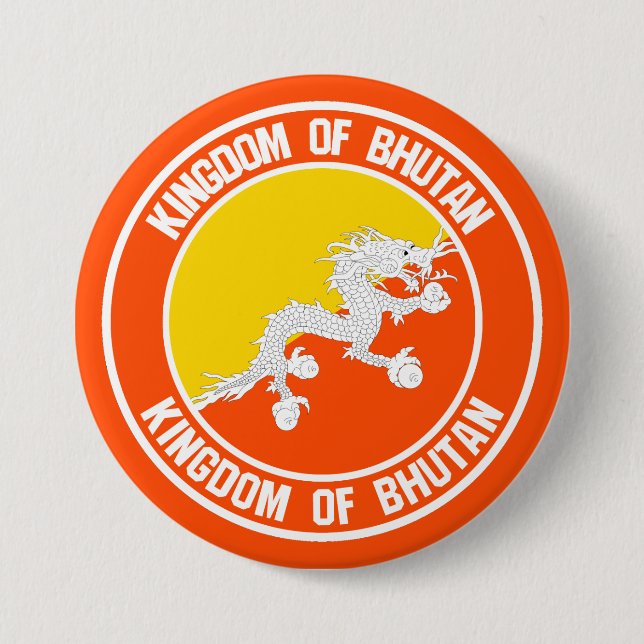 Bhutan Round Emblem 7.5 Cm Round Badge (Front)