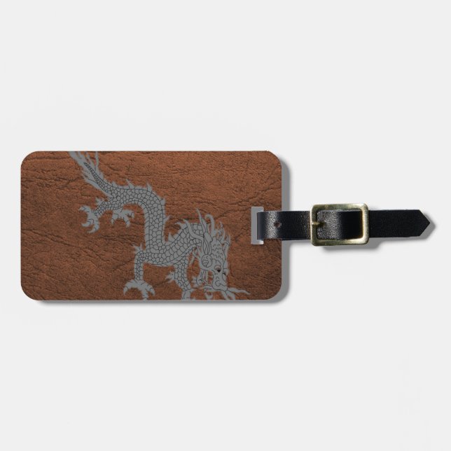 Bhutanese Dragon on Leather Luggage Tag (Front Horizontal)