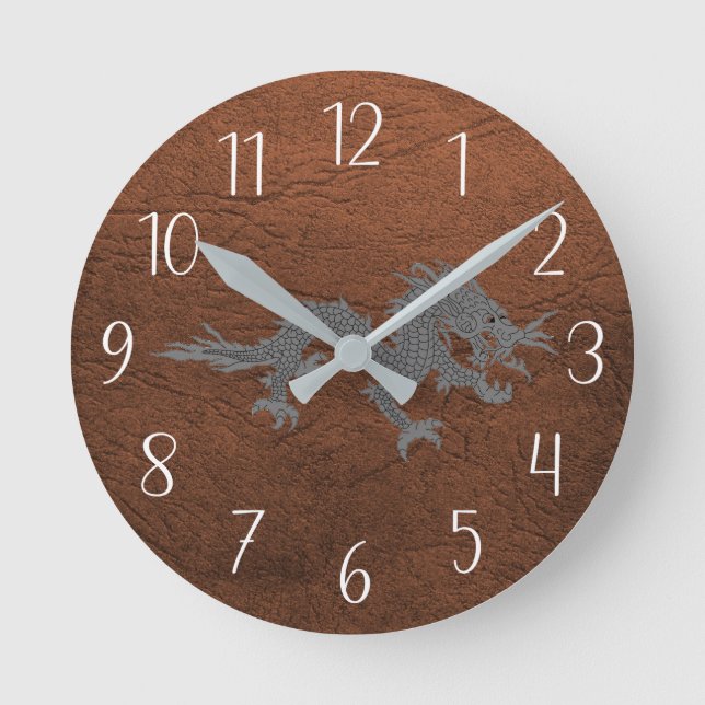Bhutanese Dragon on Leather Round Clock (Front)