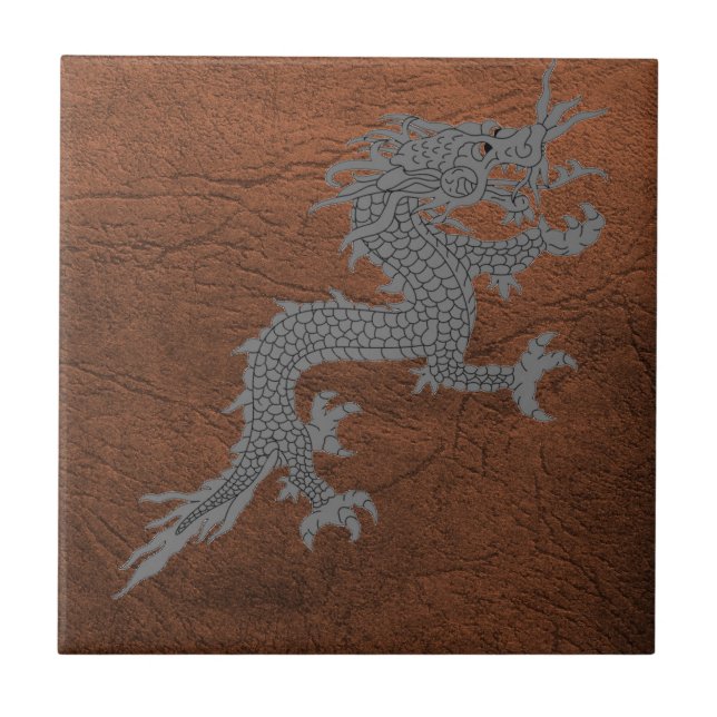 Bhutanese Dragon on Leather Tile (Front)