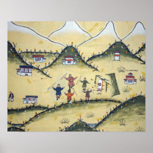 Bhutanese house with archery paintings - Bhutan Poster