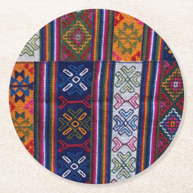Bhutanese Textile Round Paper Coaster (Front)