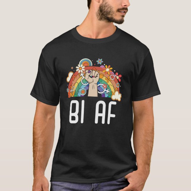 Bi AF Bisexual Rainbow Pride March Bisexuality LGB T-Shirt (Front)