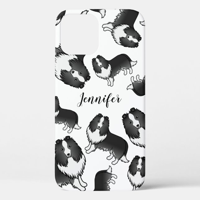 Bi-Black Cartoon Sheltie Dog Pattern & Name Case-Mate iPhone Case (Back)