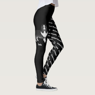 Bi-Black Cartoon Sheltie & Dog's Name And Breed Leggings