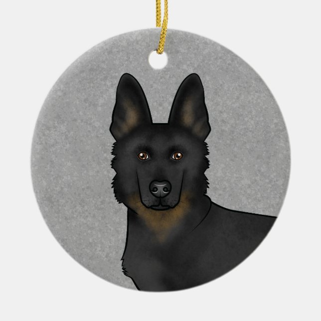 Bi-Black German Shepherd Cartoon Dog Head Grey Ceramic Tree Decoration (Front)