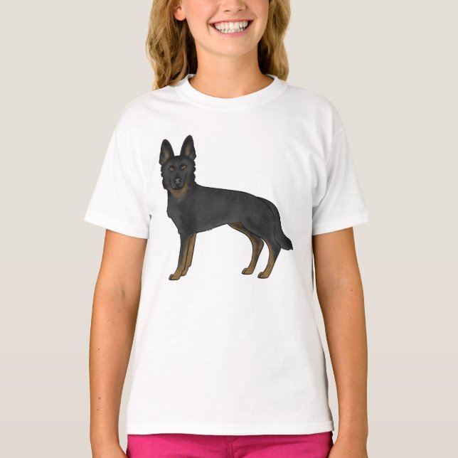 Bi-Black German Shepherd Cartoon Dog Illustration T-Shirt (Front)